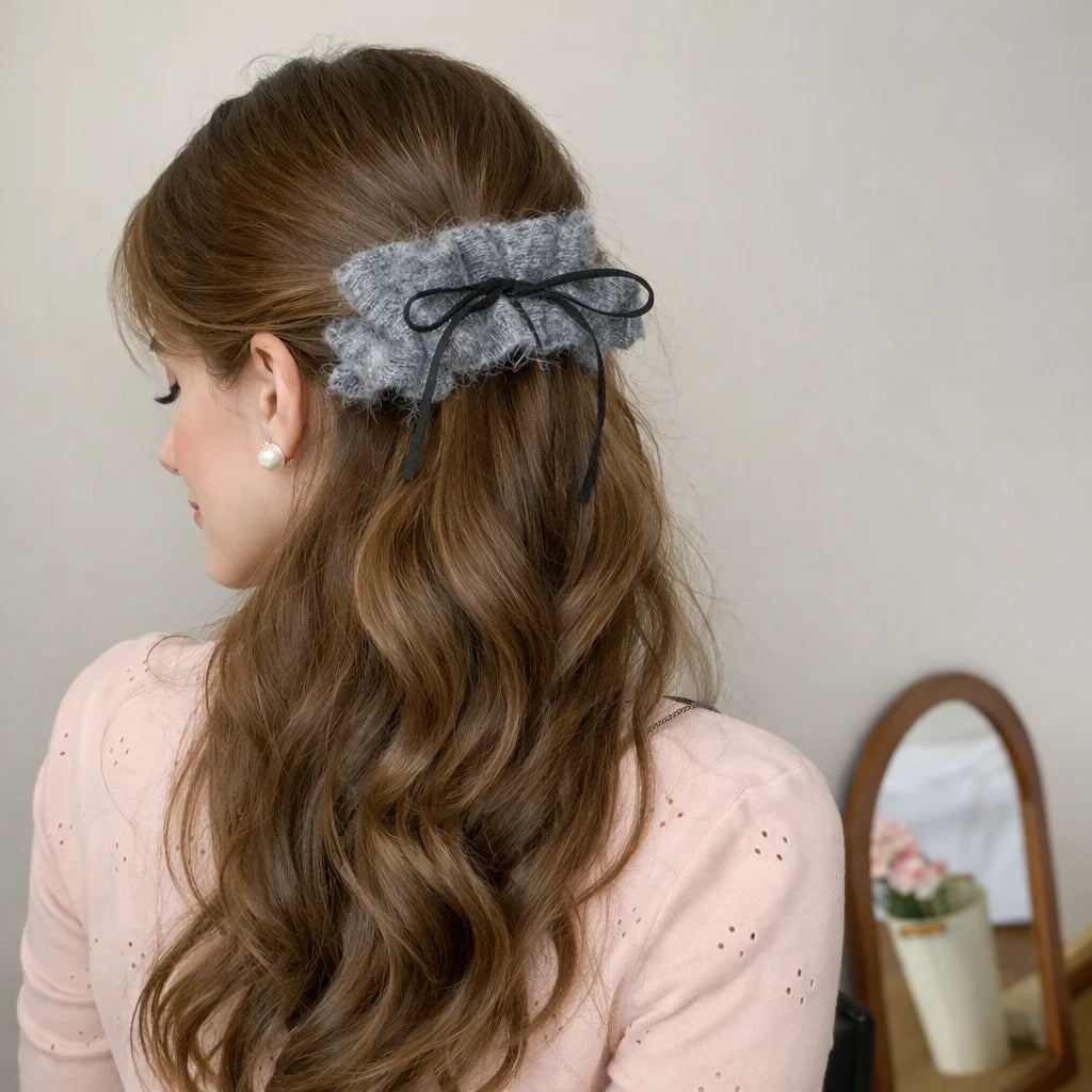Fashion Ribbon Bowknot Solid Color Winter Hair Clips for Girls Trendy Elegant Banana Clips for Women Ladies Hair Accessories