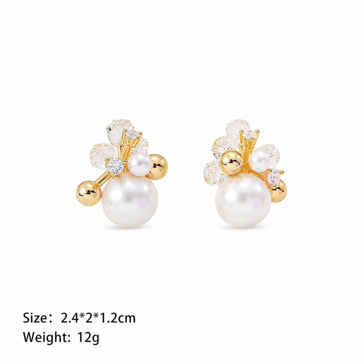 Women White Cut Crystal Flat Beads Half Hole Pearl S925 Silver Stud Earring Elegant Simple Fashion Low MOQ in Stock Jewelry