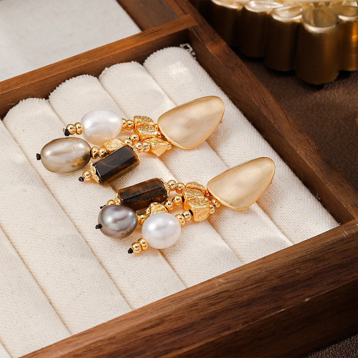 Fashion Baroque Pearl S925 Silver Drop Earrings for Girls Copper 18K Gold Jewelry for Women Ladies Tiger Eye Stone Wholesale