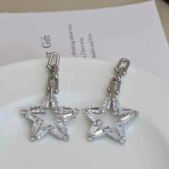 Girly Aesthetic Heart Star Shape Medium Drop Earring Fashion Glitter Sparking Glamorous Wholesale Jewelry Accessories for Daily