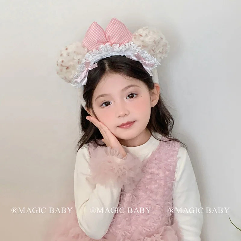 Fashion Cute Bowknot Fluffy Hair Bands for Kids Kawaii Elegant Lace Head Band for Kids Children Hair Accessories in Stock Chic