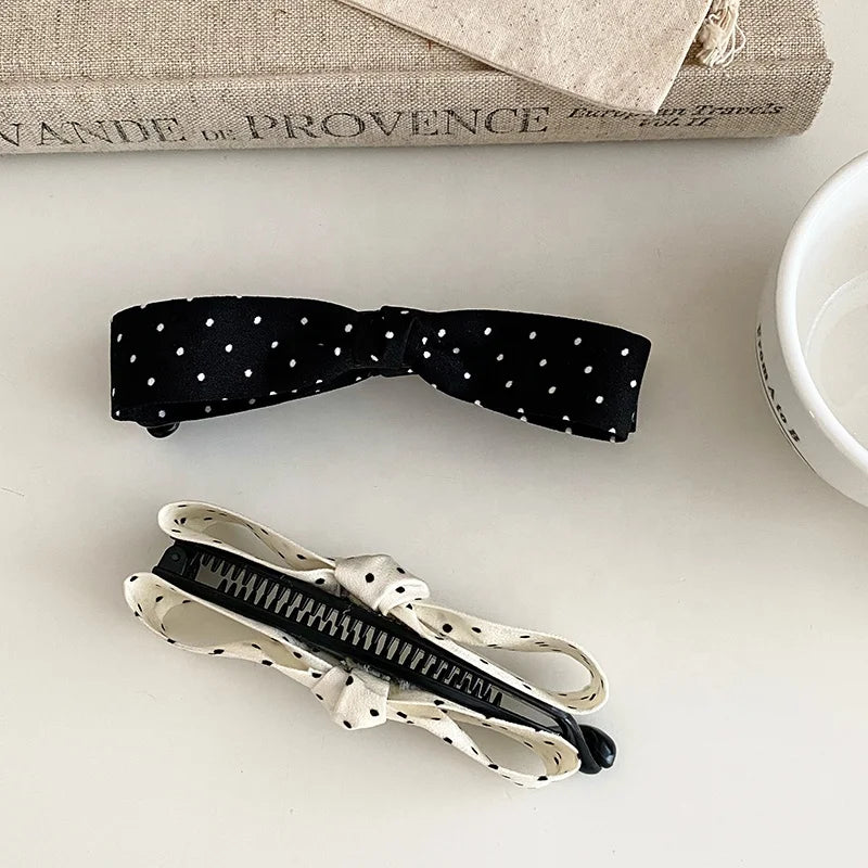Fashion Polka Dot Bowknot Elegant Hair Clips for Girls Sweet Chic Banana Clips for Women Ladies Hair Accessories in Stock