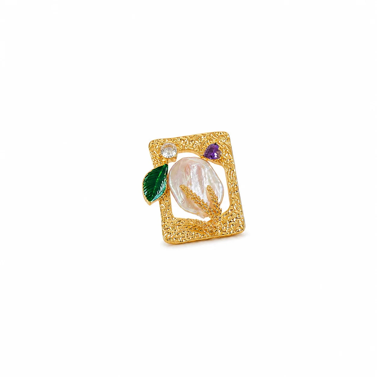 Female Gold Green Baroque Pearl 18k Gold-plated Brooch Elegant Vintage Charms Low MOQ in Stock Jewelry for Women Causal Party