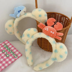 Hot Sale Downy Crab Shark Animals Blue Dots Headbands Sweet Cute Fashion Wholesale in Stock Hairbands Accessories for Daily Use