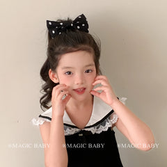 Girls Black Large Dots Bowknot Barrette Clips Elegant Fashion Wholesale in Stock Hairpins Accessories for Kids Daily School Use