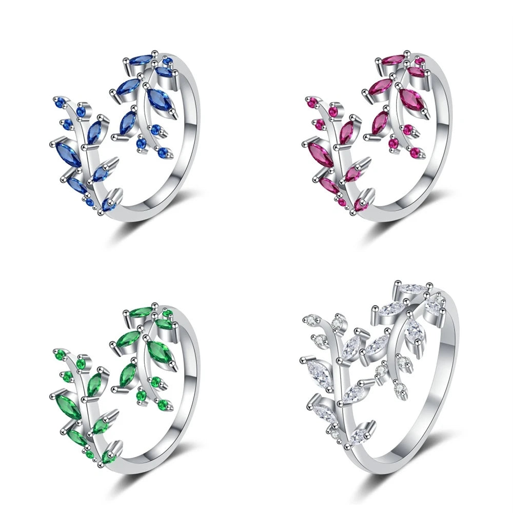 Simple Zircon-encrusted Leaf Branch Rings Women's Fashionable Trendy Opening Index Finger Ring Accessories Wholesale Hot Mujer