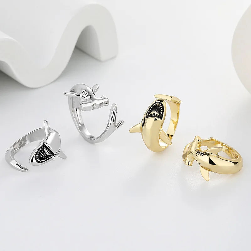 Shark Open Rings Women Men Adjustable Animal Ocean Theme Statement Band Unique Rings Fashion Jewelry Gift Accessories Wholesale