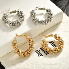 Irregular Woven Gold Zirconium-inlaid Earrings Copper Plated Light Luxury Earrings Classic Fashion Personalized Ear Accessory