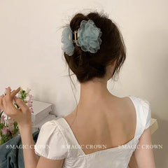 Hot Sale Women's Daily Fashion Hair Ties Solid Pink Blue Flower Scrunchies with Elegant Claws Set Handmade Accessories