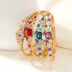Glitter Rhinestone Flowers Trendy Dainty Luxury Bangles for Girls Elegant Bold Floral Jewelry for Women Ladies Accessories