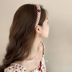 Female Plaid Heart Bowknot Wide Headbands French Vintage Elegant Trendy Wholesale in Stock Hairbands Accessories for Women Daily