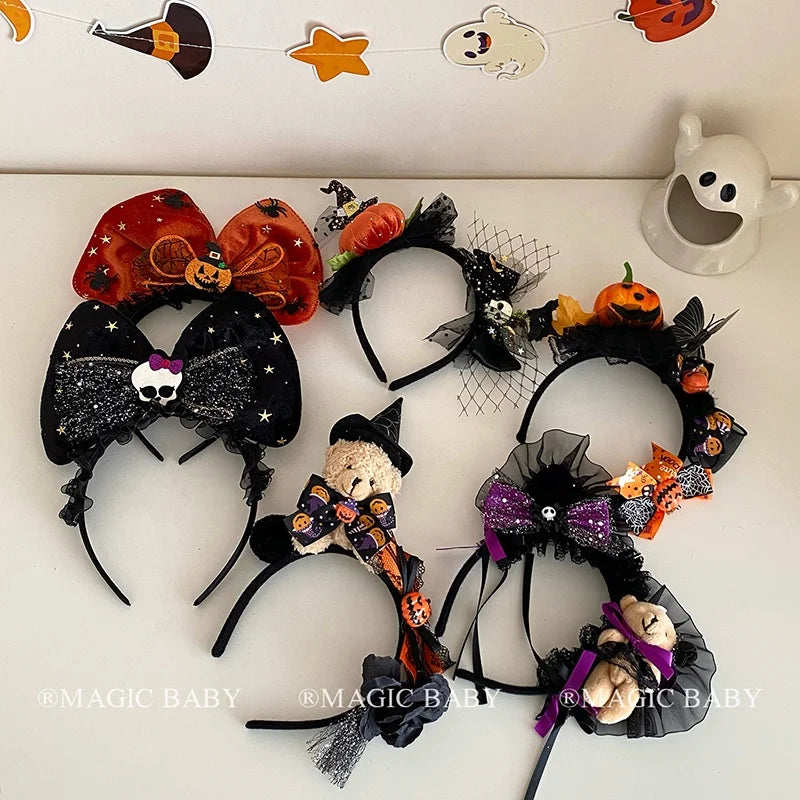 Halloween Headband for Kids Bow Pumpkin Skull Spooky Cute Hairband Children Costume Party Hair Accessories Trick or Treat Gift