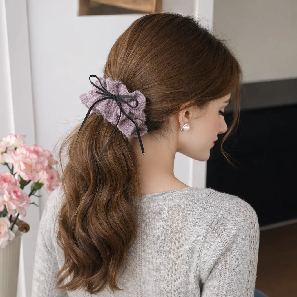 Fashion Ribbon Bowknot Solid Color Winter Hair Clips for Girls Trendy Elegant Banana Clips for Women Ladies Hair Accessories