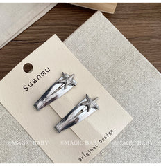 Simple Fashion Solid Color Silver Hair Clips for Baby Girls Bowknot Star Snap Clips for Kids Children Hair Accessories in Stock