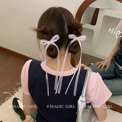 Women Solid Color Dots Pink Bowknot Ribbon Alligator Clips Sweet Fashion Wholesale in Stock Hairpins Accessories for Female Use