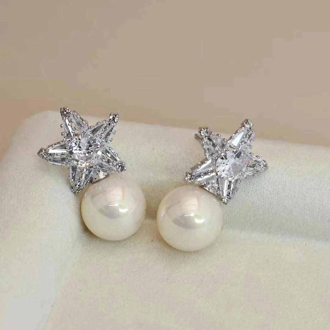 Women Star Rhinestone Imitation Pearl Medium Drop Earring Trendy Elegant Glamorous High Quality Bulk Daily Jewelry Accessories