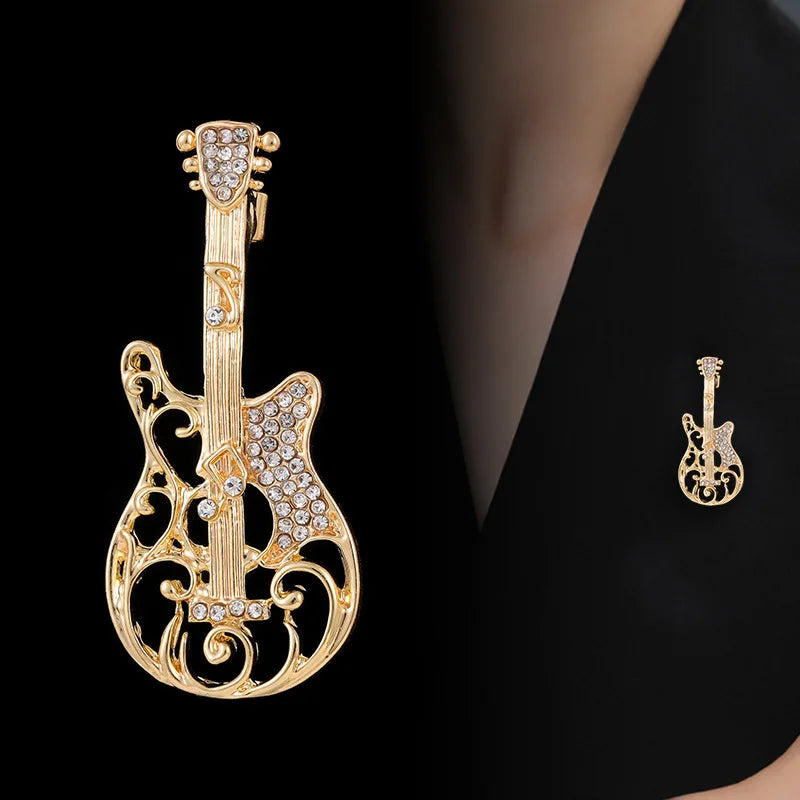 Fashion Guitar Glitter Sparking New Design Brooches for Girls Trendy Stylish Pins Jewelry for Women Ladies Accessories Hot Sale