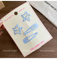 Fashion Cute Star Plaid Hair Clips for Baby Girls Sweet Kawaii Fashion Simple Snap Clips for Kids Children Hair Accessories