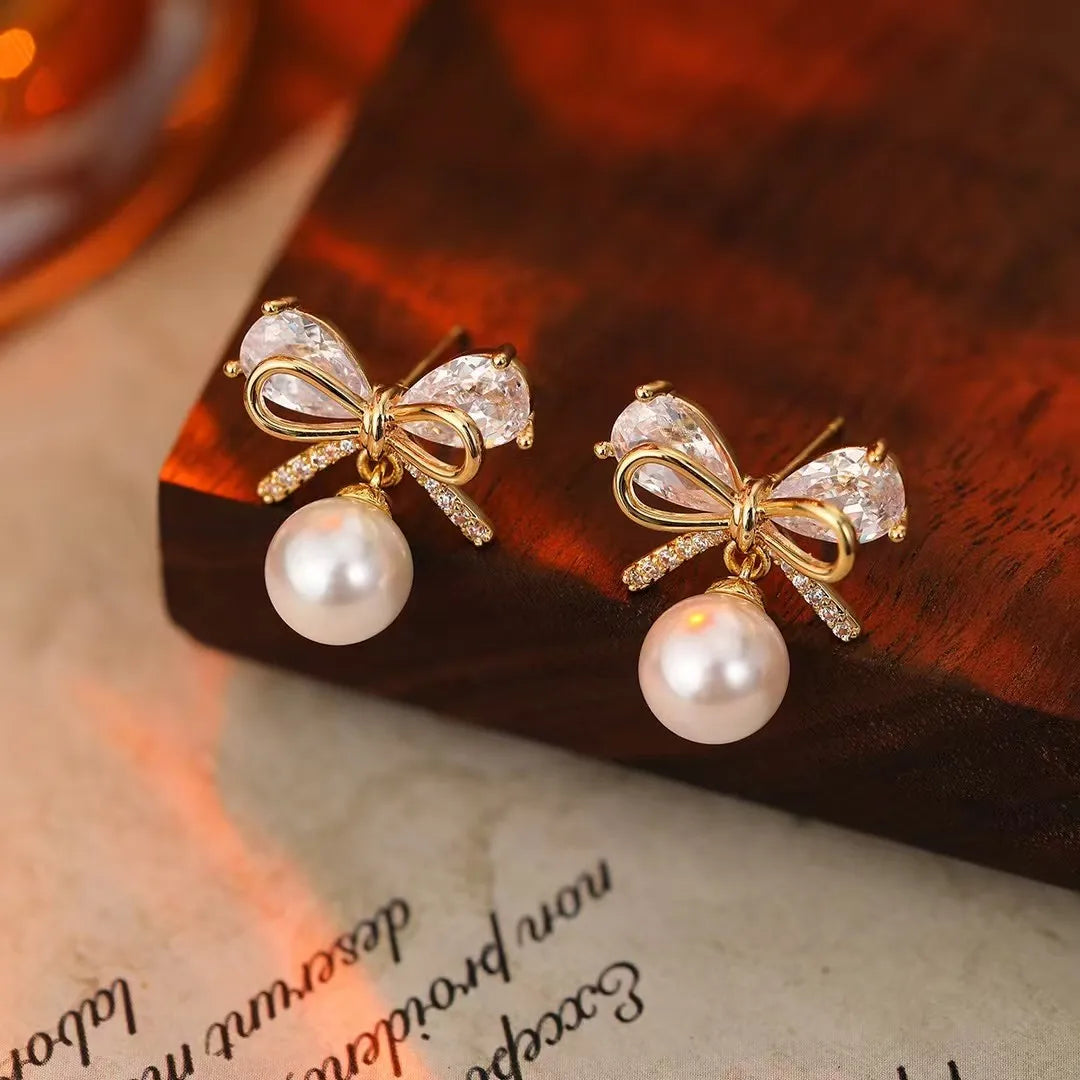 Women Imitation Pearl Bow Butterfly Small Earring Fashion Elegant Graceful Customized Bulk Order High Quality Jewelry Accessory
