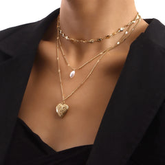 European American Cross-border Jewelry Elegant Multi-layer Love Chain Peach Heart Pendant Necklace Women's Accessories Wholesale