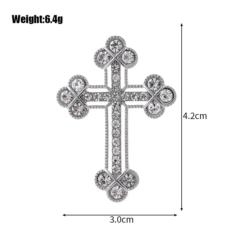 Fashion Glitter Gothic Sparkle Cross Trendy Brooches for Girls Glamorous Charms Pins Jewelry for Women Ladies Accessories Chic