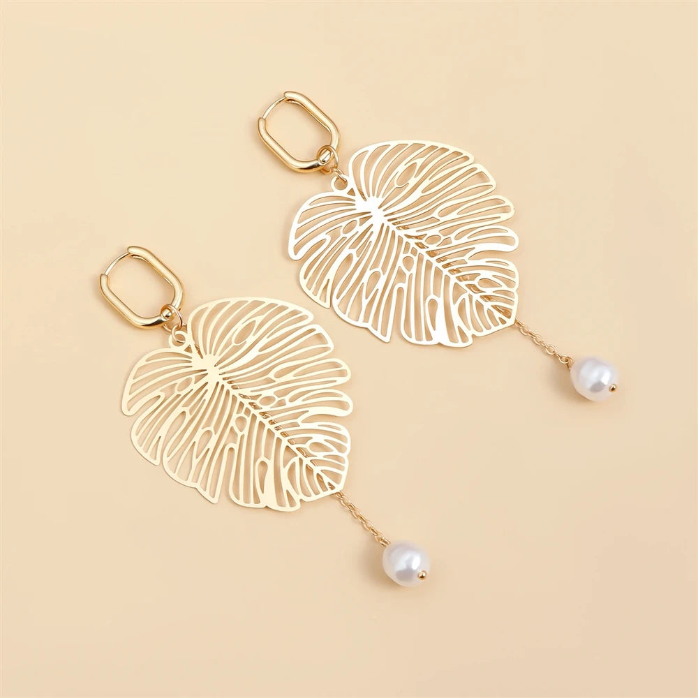 Fashion Sweet Leafs Trendy Elegant Drop Earrings for Girls Stylish Dainty Glamorous Graceful Jewelry for Women Ladies Accessory