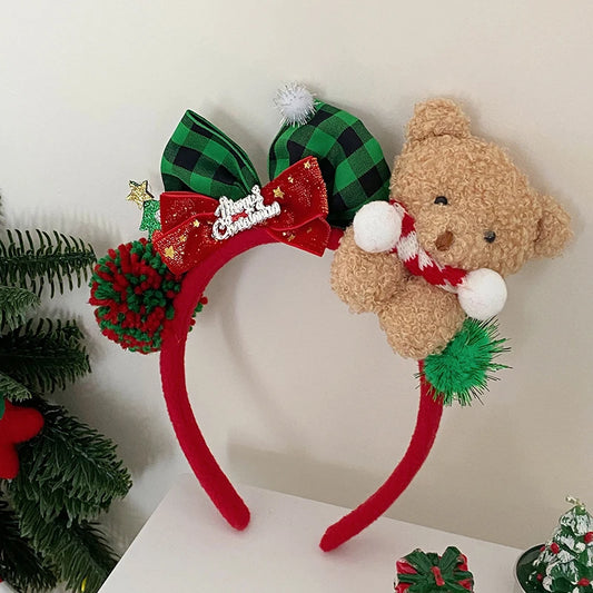 2025 Christmas Bowknot Bear Classic Hair Band for Girls Sweet Cute Animals Head Band for Women Ladies Hair Accessories in Stock