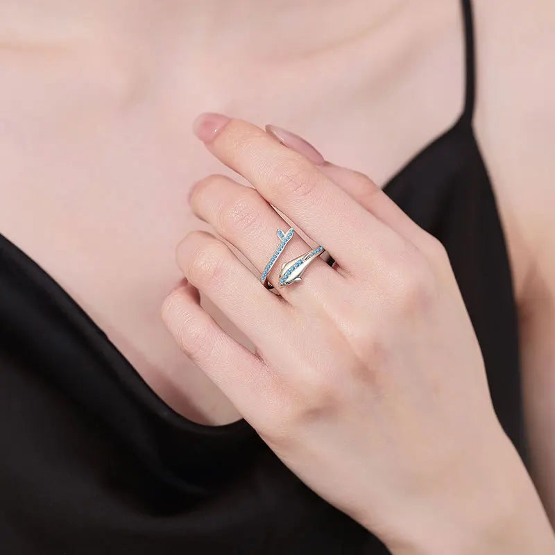 Fashionable Elegant Open Rings Cute Blue Dolphin Zircon Adjustive Rings Women's Jewelry Making Suppliers Gift Idea Accessories
