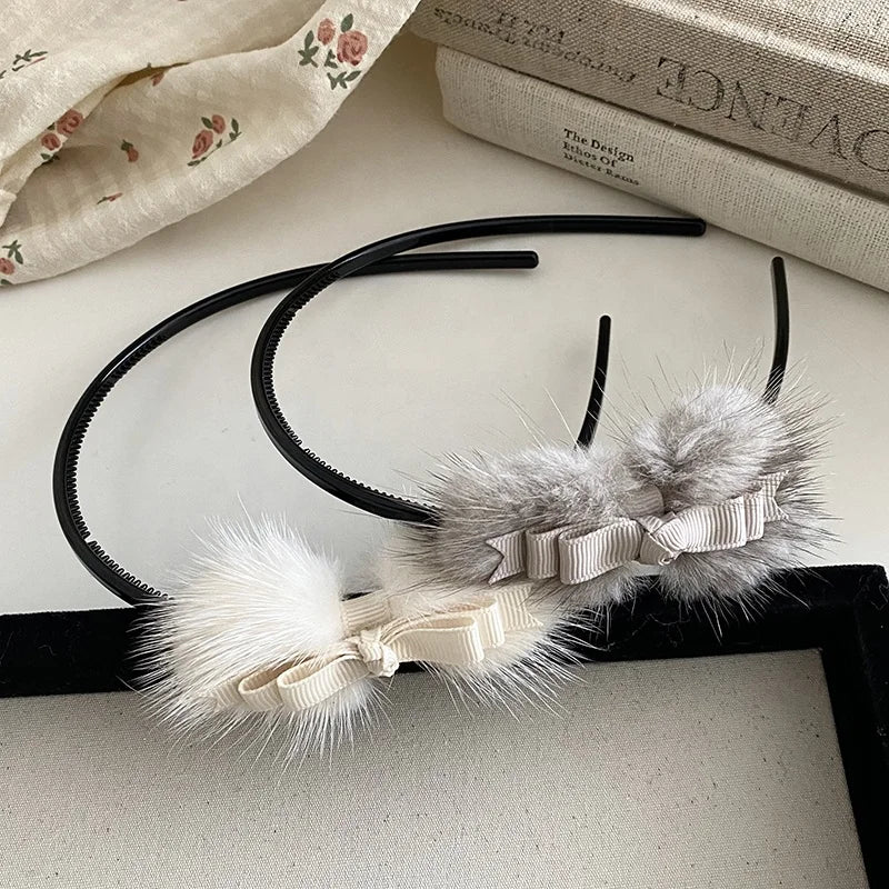 Fashion Bowknot Fluffy Bowknot Head Band for Girls Sweet Cute Hair Band for Women Ladies Hair Accessories in Stock Wholesale