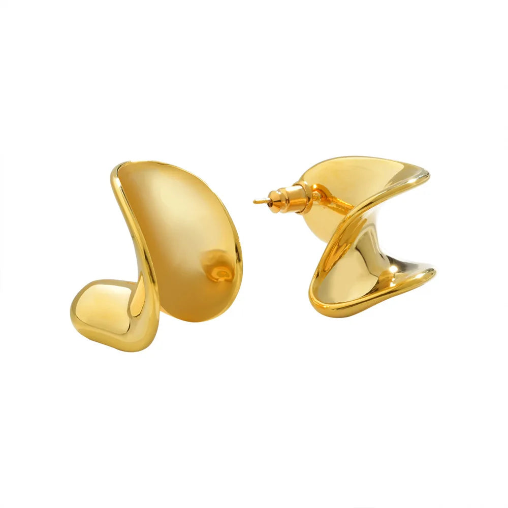 Minimalist Irregular Wavy Metal Earrings 14K Gold Plated Geometric Earrings Chunky Statement Jewelry Gift for Women Accessory
