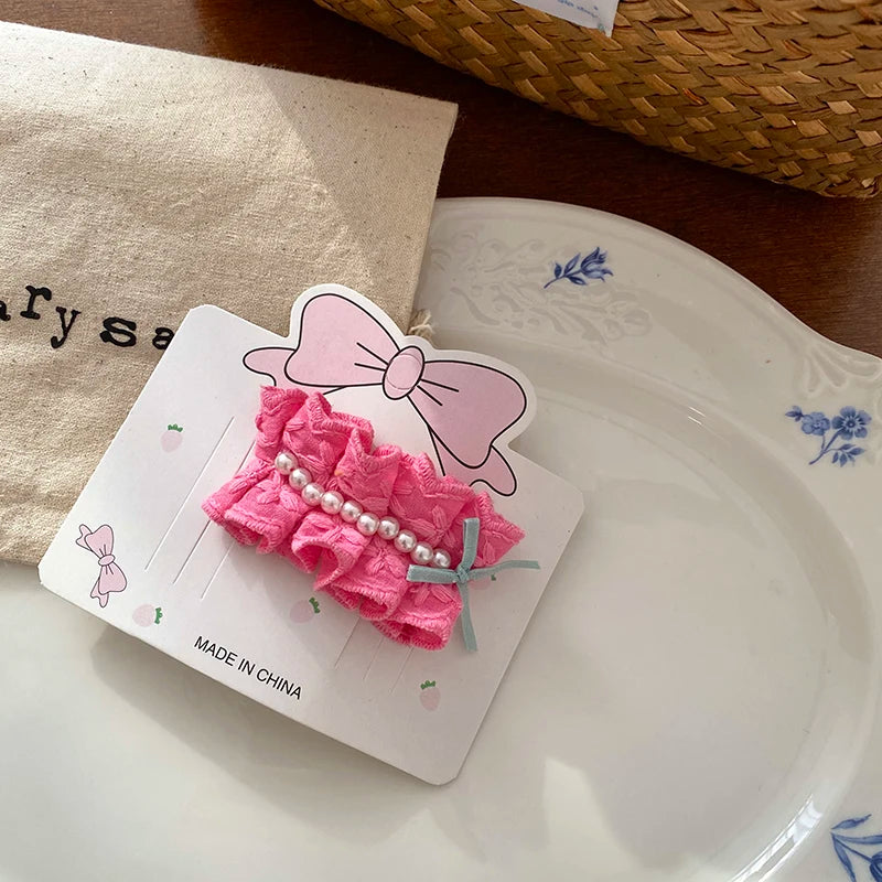 Fashion Cute Bowknot Imitation Pearl Hair Clips for Baby Girls Trendy Stylish Snap Clips for Kids Children Hair Accessories
