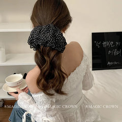 Women's Elegant French Creative Design Hair Scrunchies Handmade High Elastic Fabric Beauty Hair Ties for Daily Use Sweet Dots