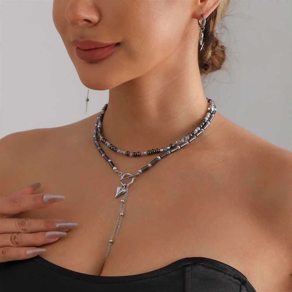 Fashion Beads Simple Minimalistic Heart Shaped Necklaces for Girls Sweet Elegant Jewelry Suits Sets for Women Ladies Accessories