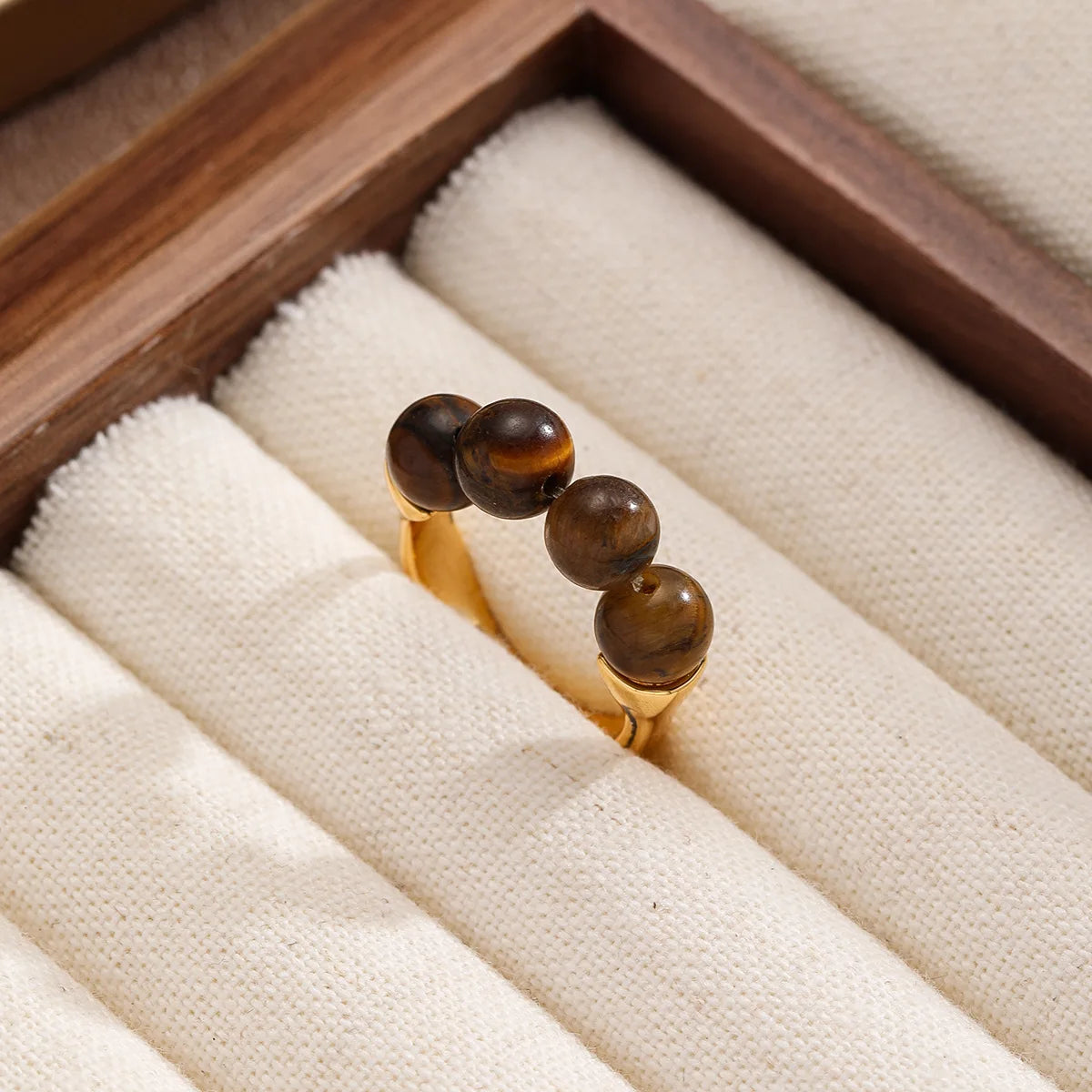 Unisex Black Brown Tiger Eye Beads Colorfast Obsidian Rings Fashion Charms Factory Price Low MOQ in Stock Jewelry for Daily