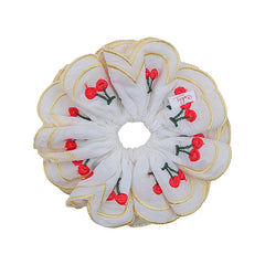 Female Three Layer Cherry Print Large Ponytail Holder Scrunchies Elegant Chic High Elastic Hair Ties Accessories for Women Daily