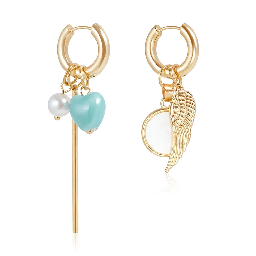 Fashion Heart Shaped Cute Wings Drop Earrings for Girls Sweet Simple Minimalistic Jewellry for Women Ladies Accessories Chic