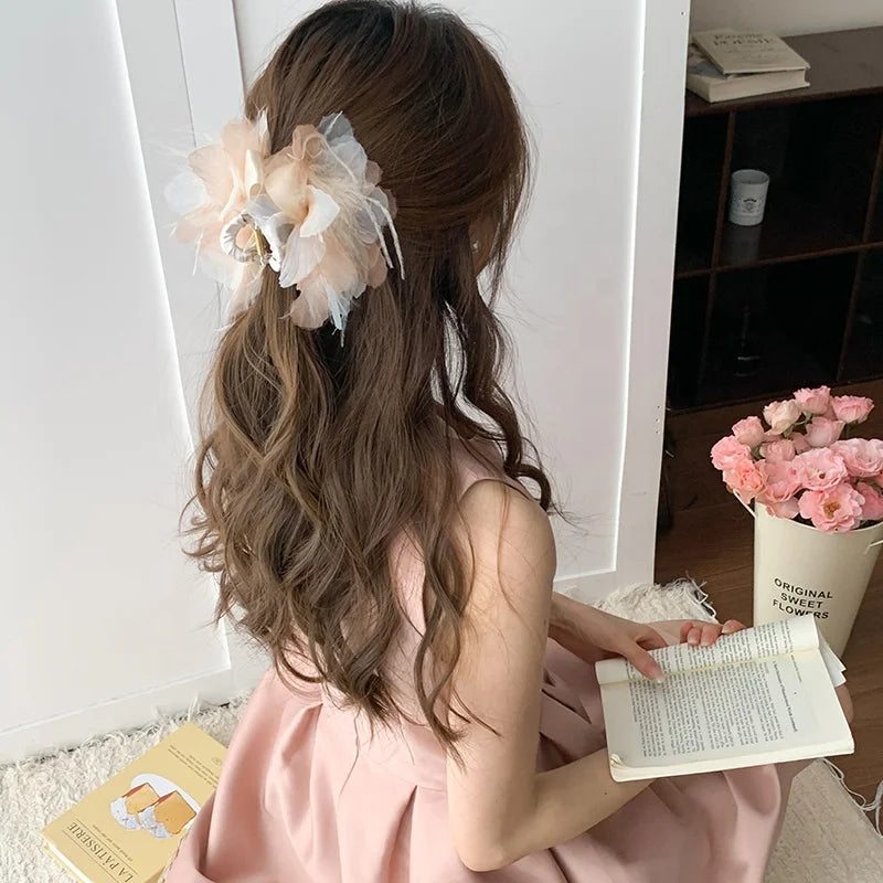 Fashion Sweet Exaggerated Princess Style Hair Claw Clips for Girls Elegant Flower Floral Claws for Women Ladies Hair Accessories