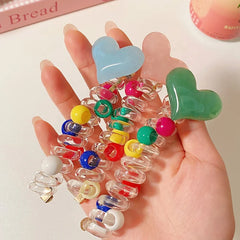 Kids Heart Beads Telephone Wire Hair Ties Candy Color Sweet Fashion Wholesale Scrunchies Accessories for Children Daily School
