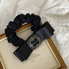 Women 2025 Hot Sale Black Bowknot Rhinestone Hair Ties Fashion Elegant Thick Thin Hair Scrunchies Accessories for Female Daily