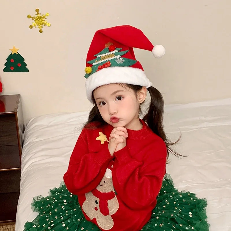 2025 Christmas Classic Santa Claws Sweet Hat for Baby Girls Cute Fashion Hair Accessories for Kids Children Chinese Supplier