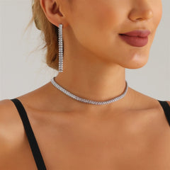 Simple Rhinestone Fashion Glitter Sparkle Necklaces for Girls Minimalistic Jewelry Suits for Women Ladies Female Accessories