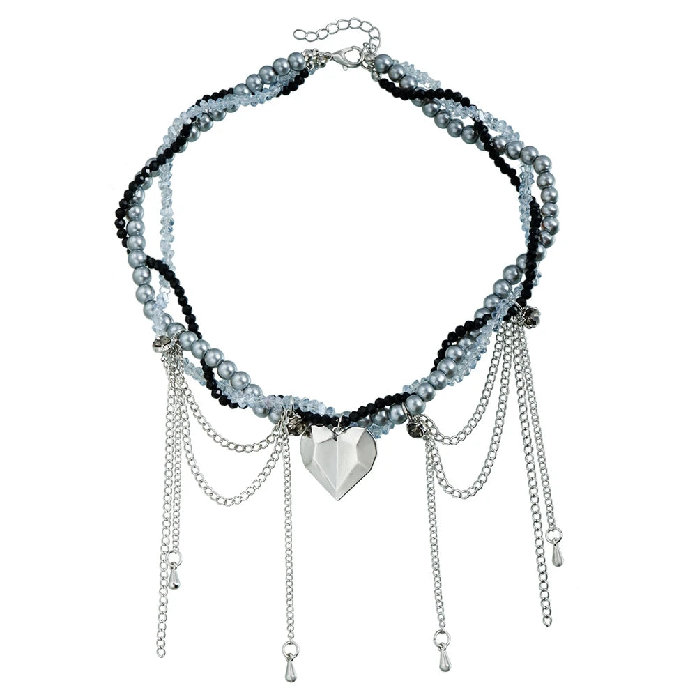 Fashion Tassel Layered Wearing Heart Necklaces for Girls Sweet Cute Glamorous Charms Jewellry for Women Ladies Accessories