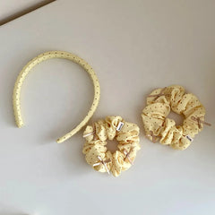 Graceful Simple Yellow Solid Colored Dots Scrunchies Headbands Kids Daily Hair Ties Hairband Accessories
