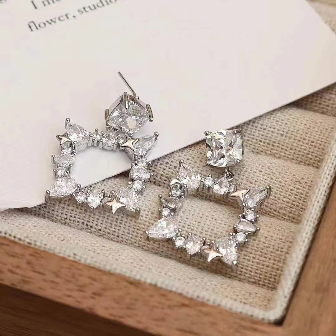 Glitter Stunning Luxury Art Deco Glamorous Drop Earrings for Girls Elegant Rhinestone Sweet Jewelry for Women Ladies Accessories