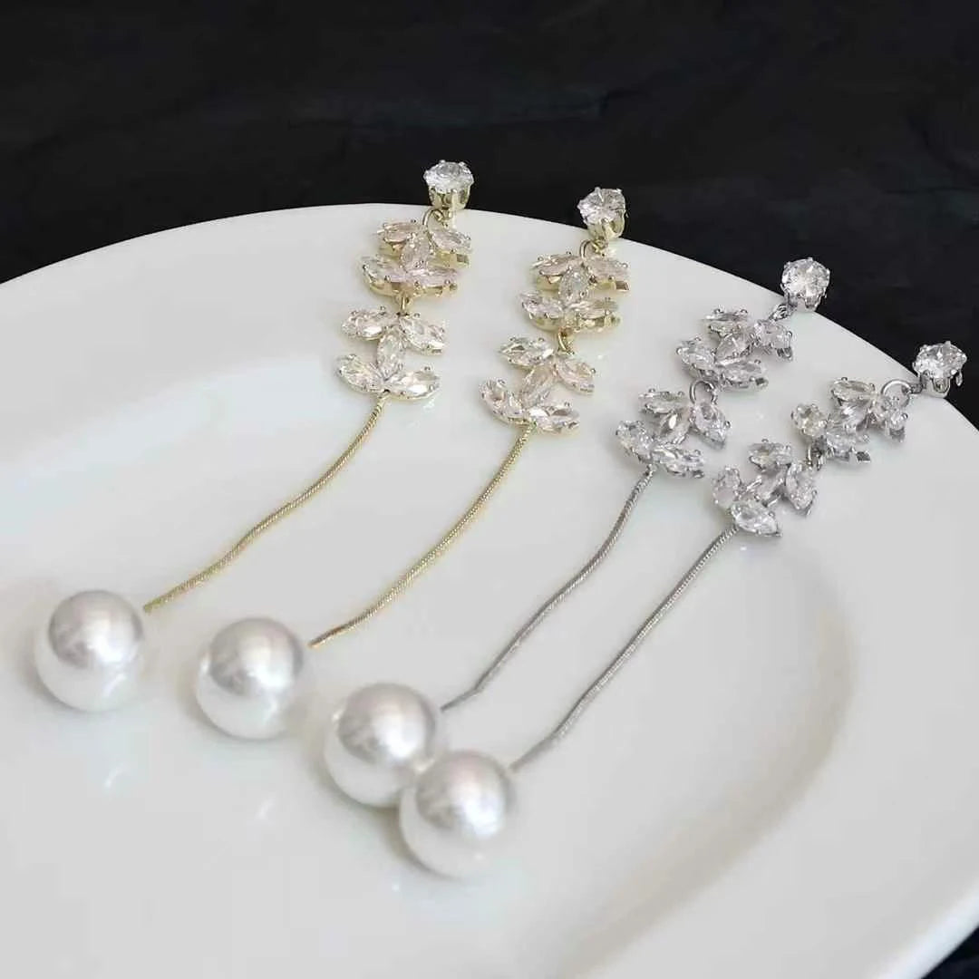 Glitter Luxury Rhinestone Imitation Pearl Drop Earrings for Girls Sweet Elegant Jewelry for Women Ladies Accessories Wholesale