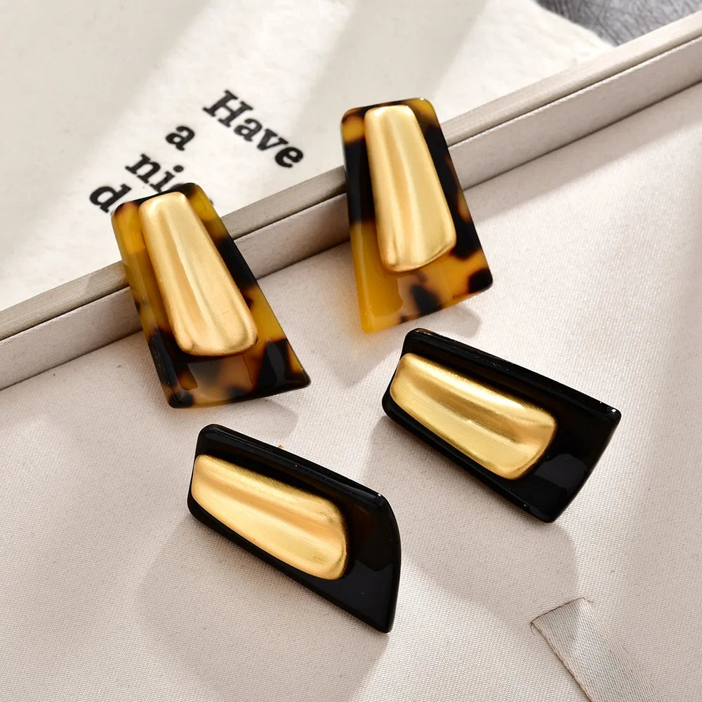 Fashion Contrast Color Earrings Geometric Leopard Print Simple Earrings Stud Elegant Design Personality Korea EarJewelry Women