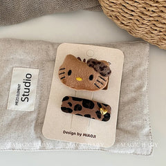 Fashion Cute Sweet Kitty Cat Hair Clips Leopard Print Animals Bowknot Cartoon Snap Clips for Kids Children Hair Accessories