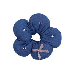 Kids Blue White Flower Print Small Scrunchies Ponytail Holder High Elastic Fashion Hair Ties Accessories for Children Daily Use
