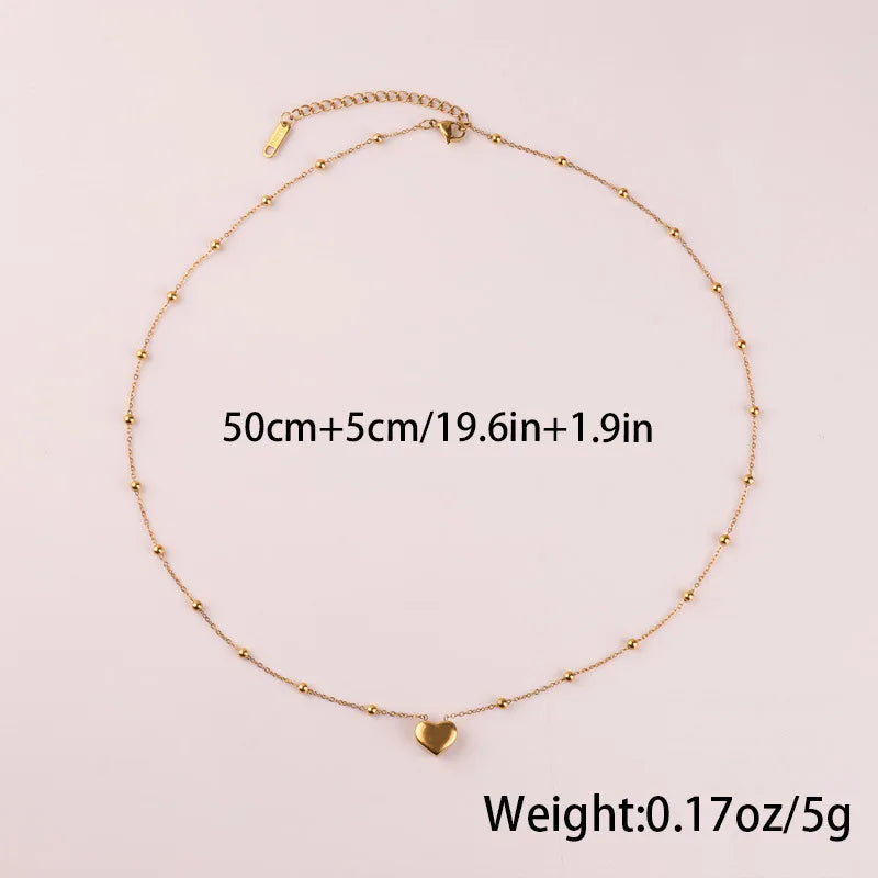 Fashion Heart Pendant Necklace Copper 18K Gold Plated Bead Chain Jewelry for Women Sweet Girl Retro Dainty Accessories Wholesale
