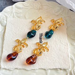 Women Star Flower Alloy Red Green Drop Earring Elegant Vintage Dainty Factory Price in Stock Jewelry for Female Girls Causal